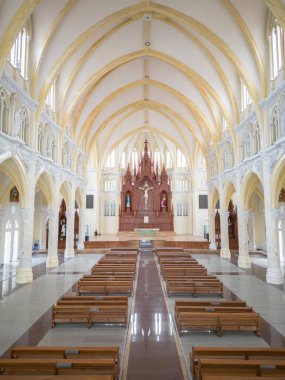 Interior of Song Vinh Church, also known as Parish Song Vinh which attracts tourists to visit spiritually on weekends in Vung Tau, Vietnam. Song Vinh Church have construction building look like France