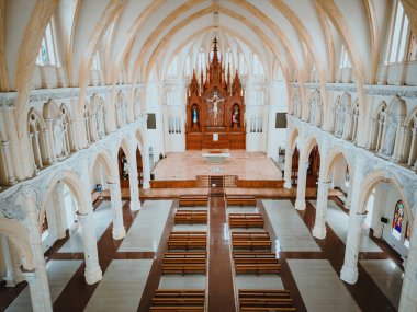 Interior of Song Vinh Church, also known as Parish Song Vinh which attracts tourists to visit spiritually on weekends in Vung Tau, Vietnam. Song Vinh Church have construction building look like France