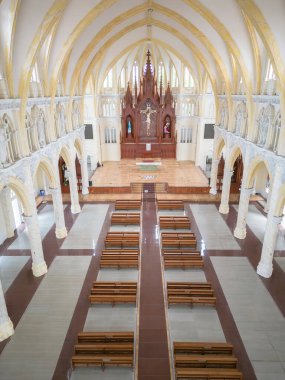 Interior of Song Vinh Church, also known as Parish Song Vinh which attracts tourists to visit spiritually on weekends in Vung Tau, Vietnam. Song Vinh Church have construction building look like France