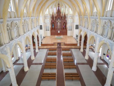 Interior of Song Vinh Church, also known as Parish Song Vinh which attracts tourists to visit spiritually on weekends in Vung Tau, Vietnam. Song Vinh Church have construction building look like France