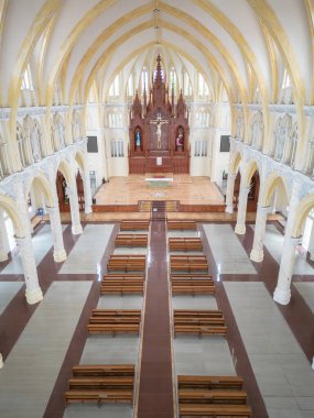 Interior of Song Vinh Church, also known as Parish Song Vinh which attracts tourists to visit spiritually on weekends in Vung Tau, Vietnam. Song Vinh Church have construction building look like France