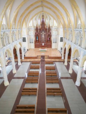 Interior of Song Vinh Church, also known as Parish Song Vinh which attracts tourists to visit spiritually on weekends in Vung Tau, Vietnam. Song Vinh Church have construction building look like France