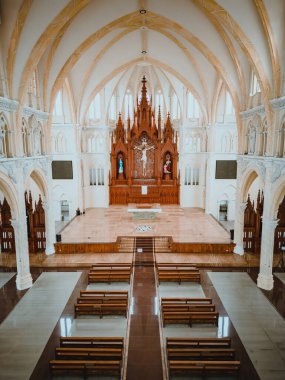 Interior of Song Vinh Church, also known as Parish Song Vinh which attracts tourists to visit spiritually on weekends in Vung Tau, Vietnam. Song Vinh Church have construction building look like France