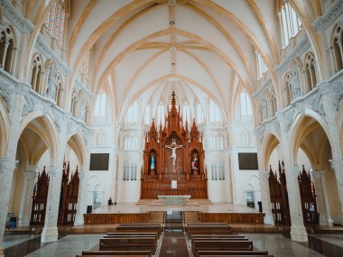 Interior of Song Vinh Church, also known as Parish Song Vinh which attracts tourists to visit spiritually on weekends in Vung Tau, Vietnam. Song Vinh Church have construction building look like France