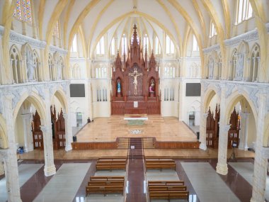 Interior of Song Vinh Church, also known as Parish Song Vinh which attracts tourists to visit spiritually on weekends in Vung Tau, Vietnam. Song Vinh Church have construction building look like France
