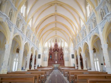 Interior of Song Vinh Church, also known as Parish Song Vinh which attracts tourists to visit spiritually on weekends in Vung Tau, Vietnam. Song Vinh Church have construction building look like France
