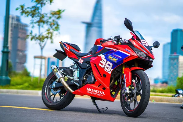 Ho Chi Minh - MAY 22 2022 - Focus the cbr 150r 2021 motorbike is a motorbike from Honda. Very dashing and colorful.