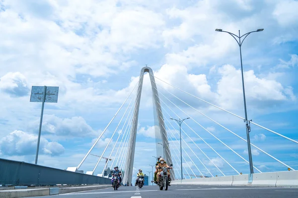 Ho Chi Minh city, Vietnam - MAY 22 2022: Thu Thiem 2 bridge, connecting Thu Thiem peninsula and District 1 across the Saigon River in Bach Dang port