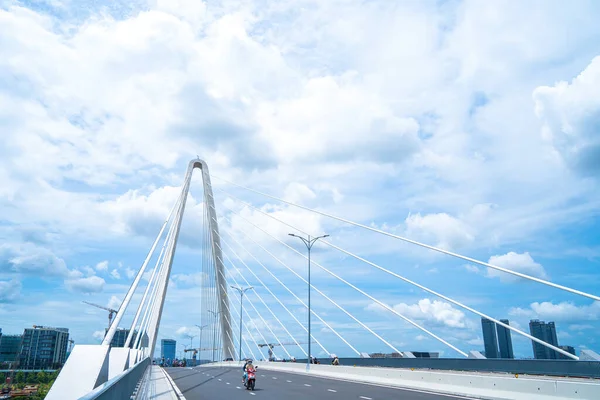 Ho Chi Minh city, Vietnam - MAY 22 2022: Thu Thiem 2 bridge, connecting Thu Thiem peninsula and District 1 across the Saigon River in Bach Dang port