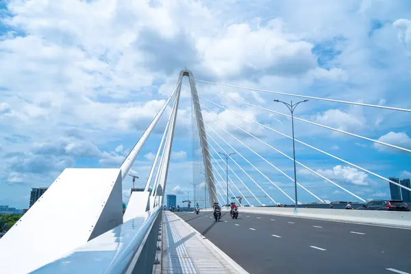 Ho Chi Minh city, Vietnam - MAY 22 2022: Thu Thiem 2 bridge, connecting Thu Thiem peninsula and District 1 across the Saigon River in Bach Dang port