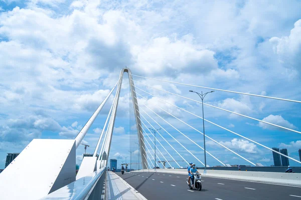 Ho Chi Minh city, Vietnam - MAY 22 2022: Thu Thiem 2 bridge, connecting Thu Thiem peninsula and District 1 across the Saigon River in Bach Dang port