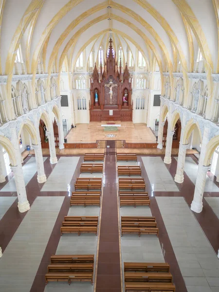 Interior of Song Vinh Church, also known as Parish Song Vinh which attracts tourists to visit spiritually on weekends in Vung Tau, Vietnam. Song Vinh Church have construction building look like France