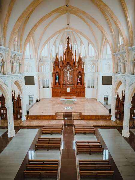 Interior of Song Vinh Church, also known as Parish Song Vinh which attracts tourists to visit spiritually on weekends in Vung Tau, Vietnam. Song Vinh Church have construction building look like France