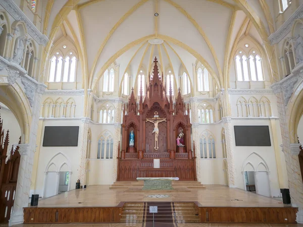Interior of Song Vinh Church, also known as Parish Song Vinh which attracts tourists to visit spiritually on weekends in Vung Tau, Vietnam. Song Vinh Church have construction building look like France