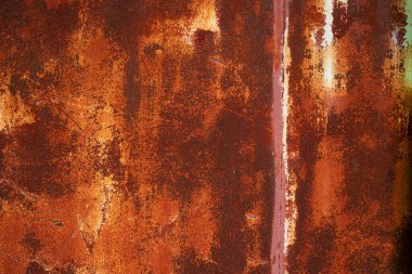 Rusty sheet of metal background. Old style of closed red steel door and rust , Rusty old folding metal door to the car garage. Texture background.
