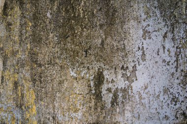 Texture of old black concrete wall for background.  Rough texture on black wall rough form due to peeling paint layer due to rain