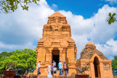 Phan Thiet City, VIETNAM - SEP 2 2022: Po Sah Inu is a Champa temple tower . Top view of Po Sah Inu Towers the only historical archeological site with so many tourist visit. Travel concept.
