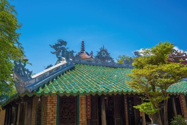 Buddhist Temple in Vietnam - Co Thach Monastery. Beauty architecture leads to Lord Buddha statue, which attracts tourists to visit spiritually on weekends