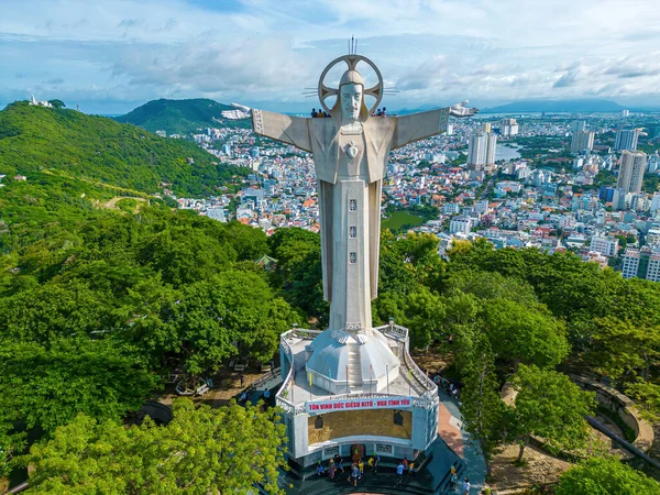 Bovenaanzicht Van Vung Tau Met Standbeeld Van Jezus Christus Berg — Stockfoto