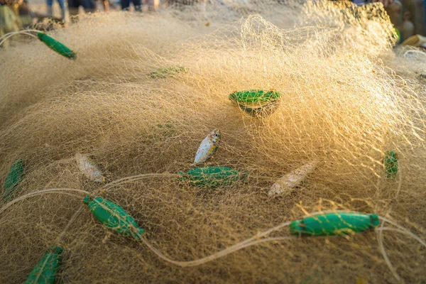 Sea Nets Fishing Equipment Tackle Texture Backdrop Natural Sunlight Shadow — Stock Photo, Image