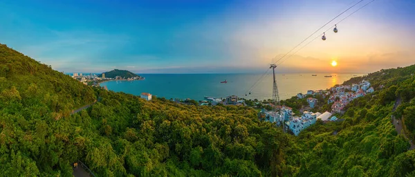 Vung Tau City Aerial View Beautiful Sunset Many Boats Cable — Stock Fotó