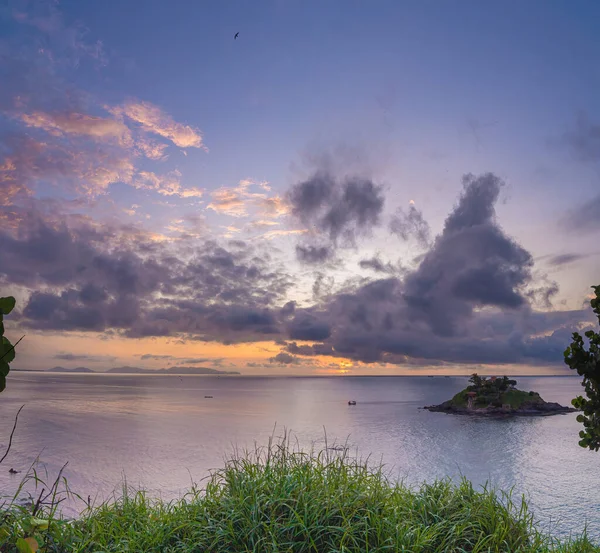 Hon Ba temple (Vietnamese language is Mieu Hon Ba) is a small pagoda in island in Vung Tau City, Vietnam. Beautiful cloudscape over the sea, sunrise shot. Background and travel concept