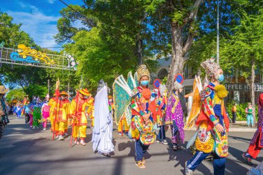 Vung Tau, VIETNAM - SEP 11, 2022: people organize tradition game in Whale festival, Vietnam. Whale festival is the biggest festival for fisherman who demand for air windless sea and luck in fishing