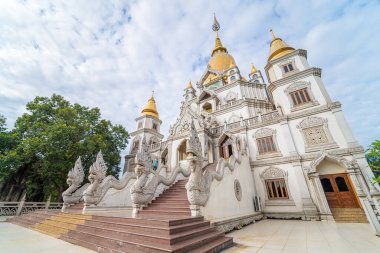 Ho Chi Minh City 'deki Buu Long Pagoda' nın hava manzarası. Vietnam 'da Ho Chi Minh şehrinde saklanmış güzel bir Budist tapınağı. Hindistan, Myanmar, Tayland, Laos ve Viet Nam 'ın karışık mimarisi.
