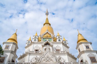 Ho Chi Minh City 'deki Buu Long Pagoda' nın hava manzarası. Vietnam 'da Ho Chi Minh şehrinde saklanmış güzel bir Budist tapınağı. Hindistan, Myanmar, Tayland, Laos ve Viet Nam 'ın karışık mimarisi.