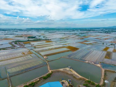 Top view of Salt field Long Dien in Ba Ria Vung Tau Province.