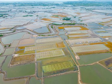 Top view of Salt field Long Dien in Ba Ria Vung Tau Province.