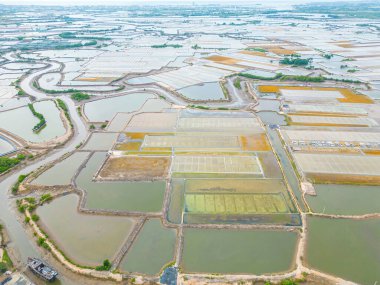 Top view of Salt field Long Dien in Ba Ria Vung Tau Province.