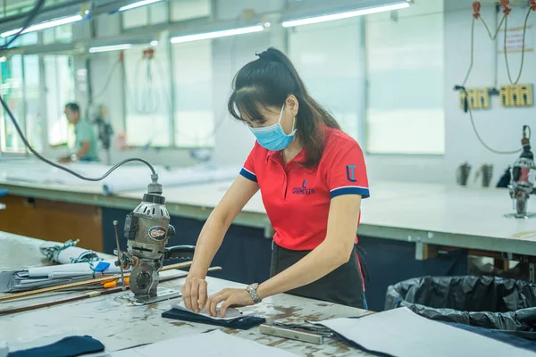 Ria Vietnam Jan 2023 Focus Woman Cutter Machine Personal Protective — Stock Fotó