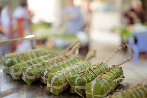 Pastel Arroz Pegajoso Vietnamita Pastel Tet Comida Tradicional Vietnamita Año — Foto de Stock