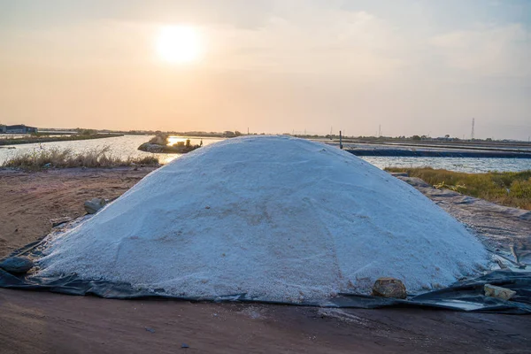 Aerial drone view of Salt Fields in Long Dien, the largest sea-salt producer in Vung Tau, and its operations are based on a thousand-year tradition of sea-salt production on Long Dien downtown
