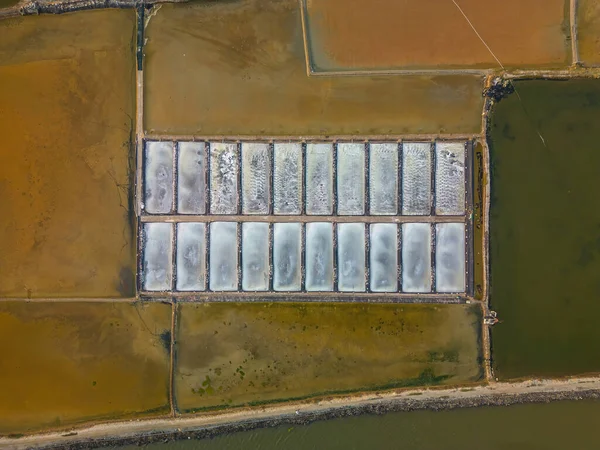 Vista Aérea Drones Salt Fields Long Dien Maior Produtor Sal — Fotografia de Stock