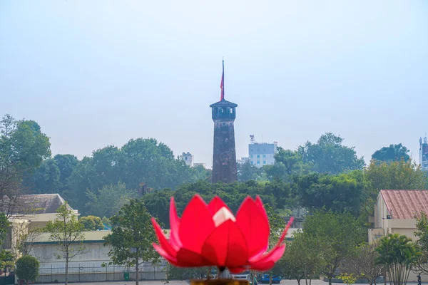 Hanoi flag tower with Vietnamese flag on top. This tower is one of the symbols of the city and part of the Hanoi Citadel