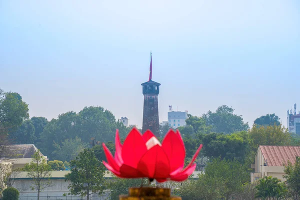 Hanoi flag tower with Vietnamese flag on top. This tower is one of the symbols of the city and part of the Hanoi Citadel