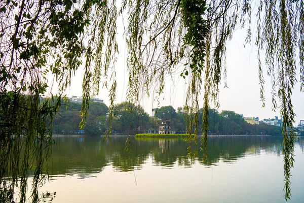 Hoan Kiem Lake Guom Eller Sword Lake Centrum Hanoi Dimman — Stockfoto