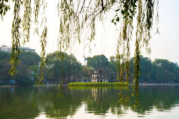 Lago Hoan Kiem Guom Lago Espada Centro Hanoi Niebla Por — Foto de Stock