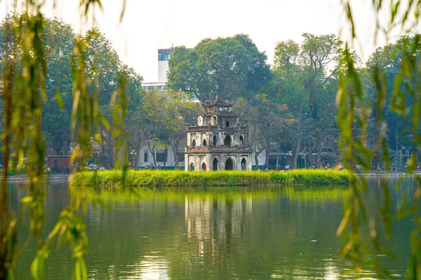 Hoan Kiem Lake Guom Lub Miecza Jeziora Centrum Hanoi Mgle — Zdjęcie stockowe