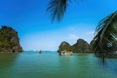 Güneydoğu Asya 'daki Hırsız Mağarası' ndan Halong Körfezi manzaralı güzel bir yer. UNESCO Dünya Mirası Alanı. Vietnam 'ın ünlü mekanı, çok güzel bir doğa harikasıdır.