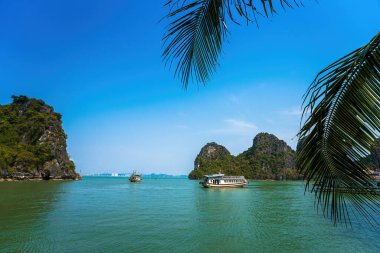Güneydoğu Asya 'daki Hırsız Mağarası' ndan Halong Körfezi manzaralı güzel bir yer. UNESCO Dünya Mirası Alanı. Vietnam 'ın ünlü mekanı, çok güzel bir doğa harikasıdır.