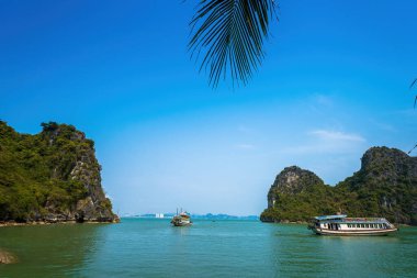 Güneydoğu Asya 'daki Hırsız Mağarası' ndan Halong Körfezi manzaralı güzel bir yer. UNESCO Dünya Mirası Alanı. Vietnam 'ın ünlü mekanı, çok güzel bir doğa harikasıdır.