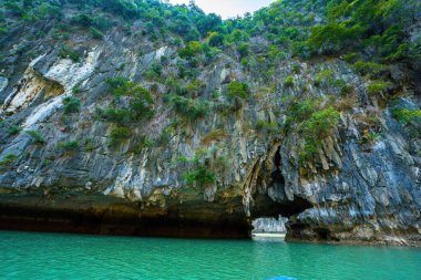 Rock Island Halong Bay, Vietnam, Güneydoğu Asya'da doğal görünümünü. UNESCO dünya mirası. Dağ Adaları'nda Ha uzun Bay. Güzel manzara popüler Asya Simgesel Yapı ünlü hedef Vietnam