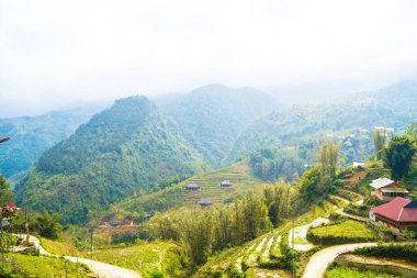 Kedi Köyü 'nün güzel manzarası, Sapa' nın dağlık bir kültürel köyü. Pirinç tarlaları (pirinç tarlaları). Popüler turist gezisi merkezi.