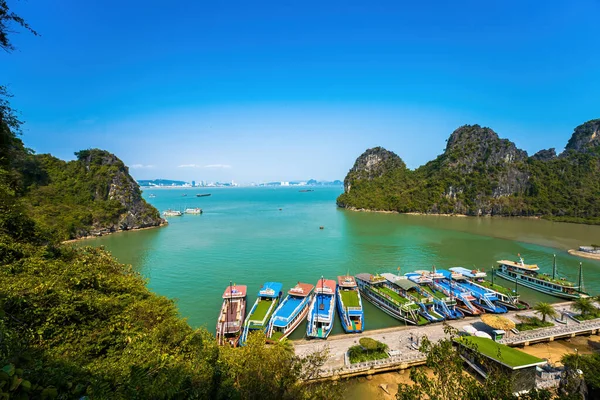 Güneydoğu Asya 'daki Hırsız Mağarası' ndan Halong Körfezi manzaralı güzel bir yer. UNESCO Dünya Mirası Alanı. Vietnam 'ın ünlü mekanı, çok güzel bir doğa harikasıdır.