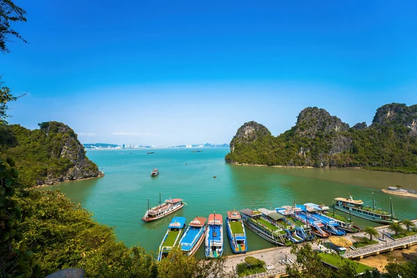Güneydoğu Asya 'daki Hırsız Mağarası' ndan Halong Körfezi manzaralı güzel bir yer. UNESCO Dünya Mirası Alanı. Vietnam 'ın ünlü mekanı, çok güzel bir doğa harikasıdır.