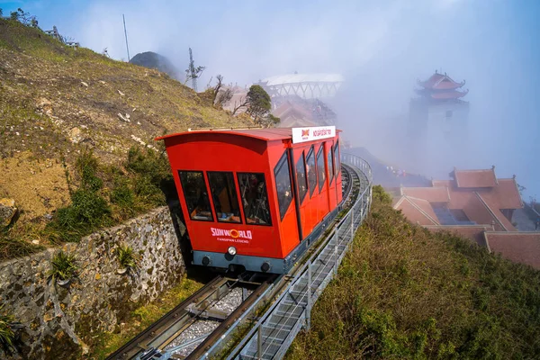 Lao Cai Vietnam Mar 2023 Train Fansipan Peak Morning Fog — 스톡 사진