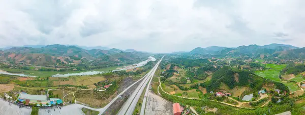 Top view of Rice fields on terraced in highway of Yen Bai, Vietnam. Rice fields prepare the harvest at Northwest Vietnam